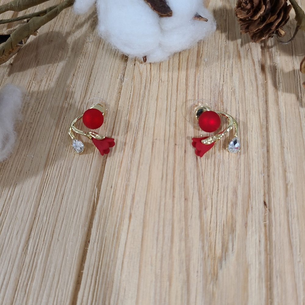 ❤️🌹NEW❤️🌹SUPER GORGEOUS!! Red Rose,CZ, and faux Pearl Ear Climbers ❤️🌹 - Picture 7 of 12